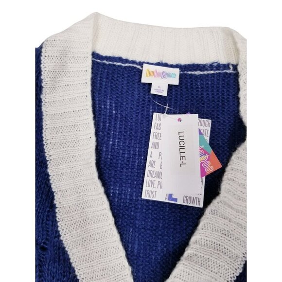 LuLaRoe NWT Womens Cable Knit‎ Cardigan Sweater L Blue White Preppy Academia - Picture 3 of 8